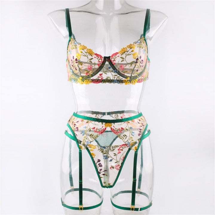 Multicolor Floral Sheer Garter Lingerie