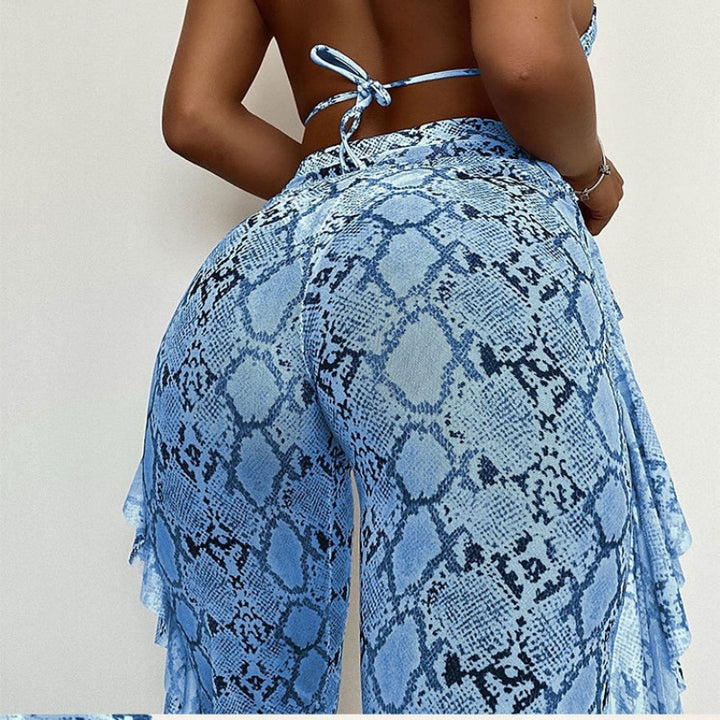 Snakeskin Print Sheer Pants Set
