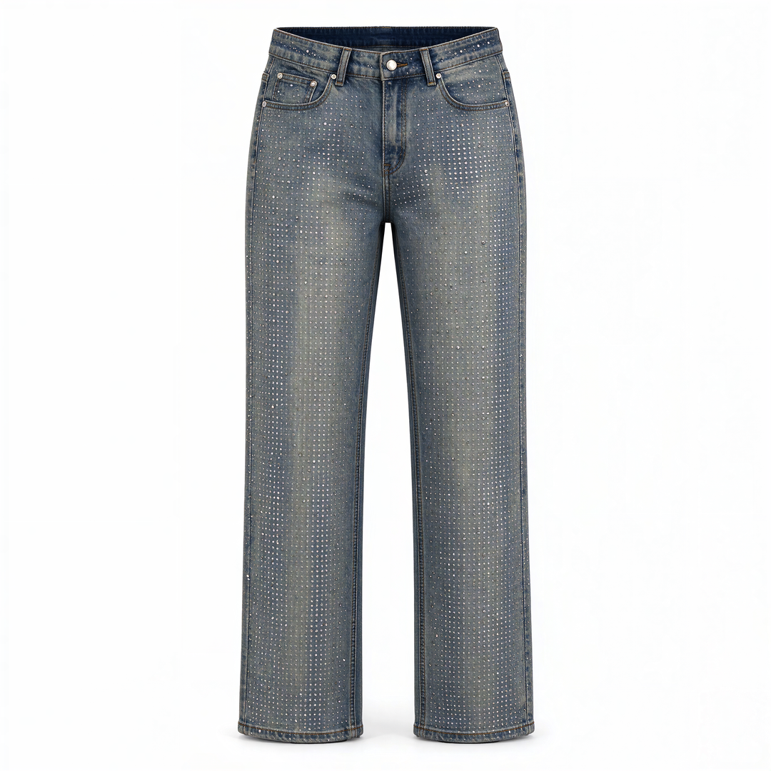 Diamanté Blue Wide Leg Sparkle Covered Jeans