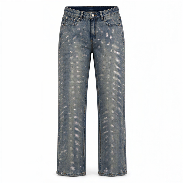 Diamanté Blue Wide Leg Sparkle Covered Jeans