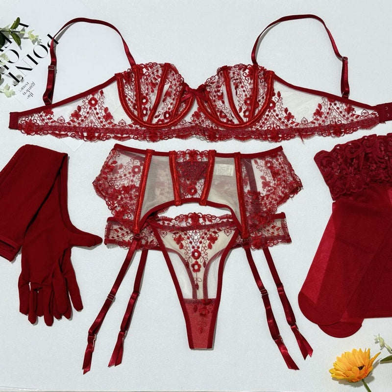 Lace High-Waist Garter Lingerie with Gloves