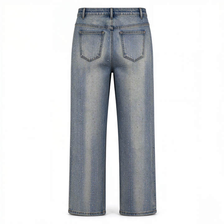 Diamanté Blue Wide Leg Sparkle Covered Jeans