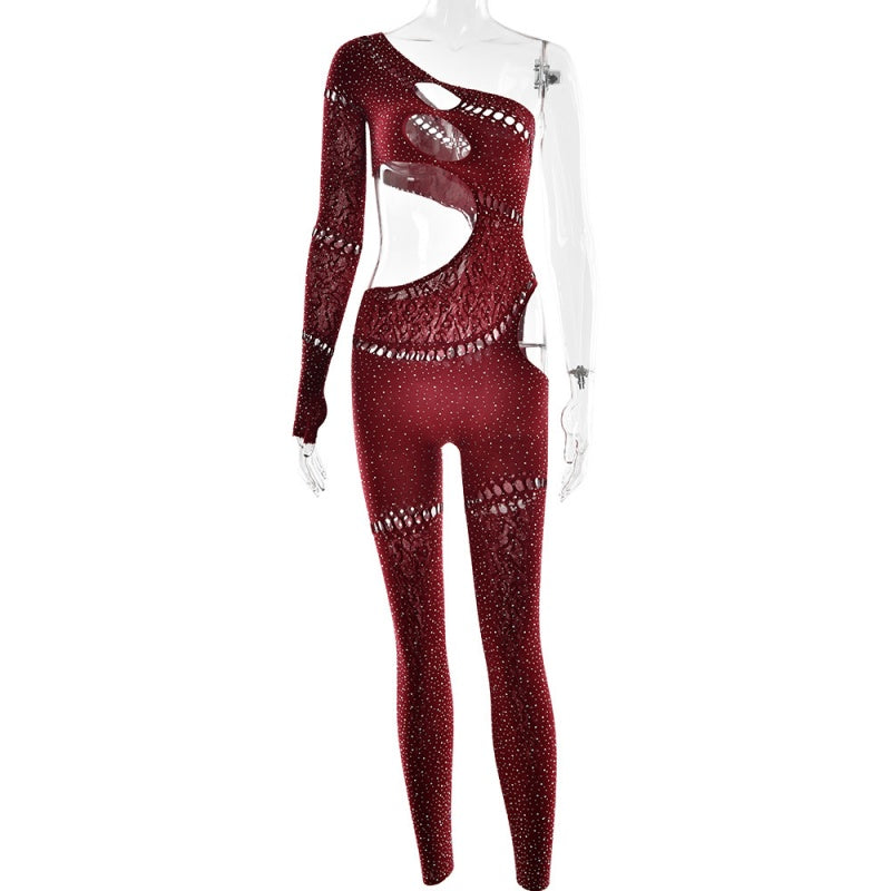 Sparkle One-Shoulder Cutout Jumpsuit