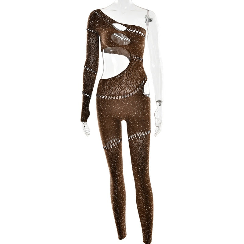 Sparkle One-Shoulder Cutout Jumpsuit