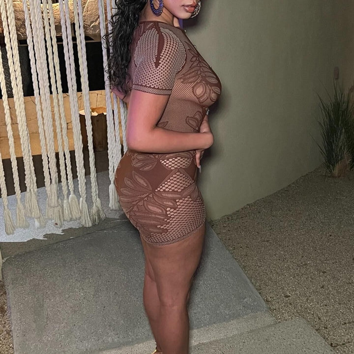 Cutout Fishnet Sleeve Romper