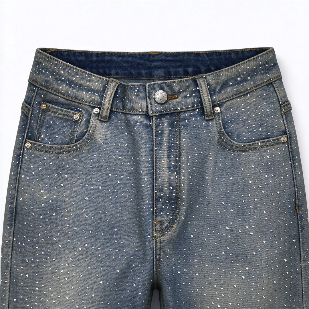 Diamanté Blue Wide Leg Sparkle Covered Jeans