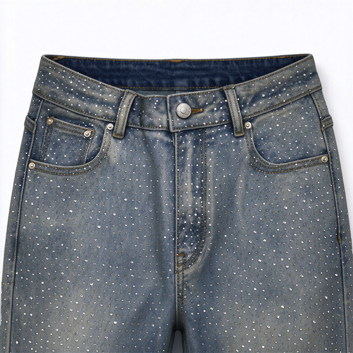 Diamanté Blue Wide Leg Sparkle Covered Jeans