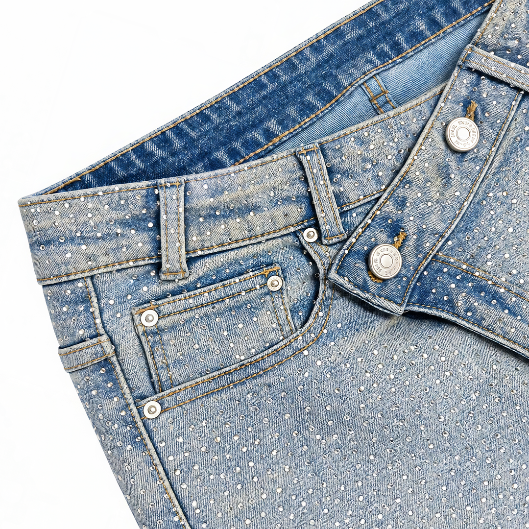 Crisscross-waistband jeans