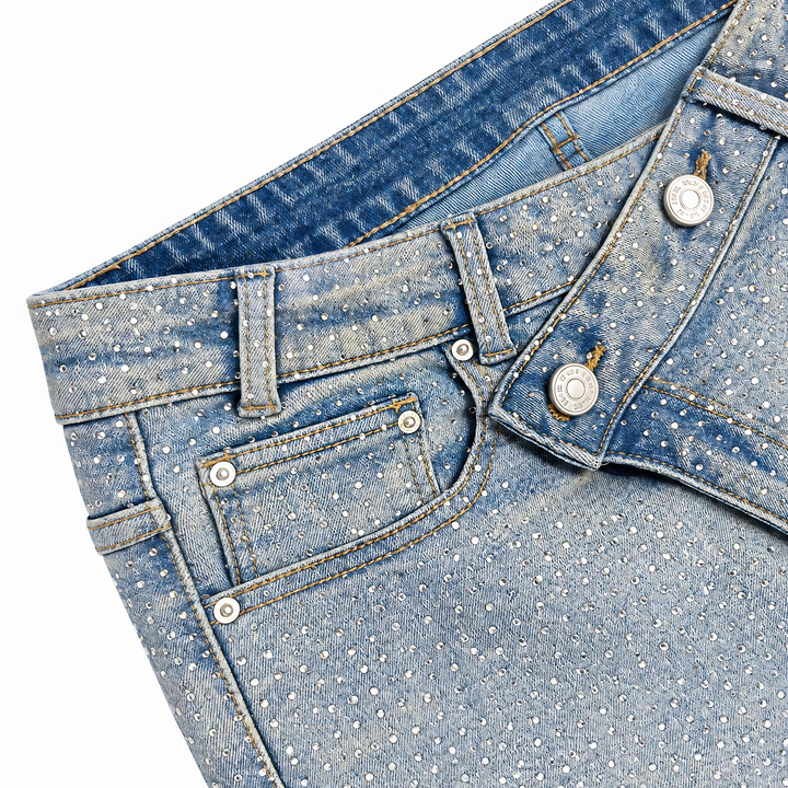 Crisscross-waistband jeans