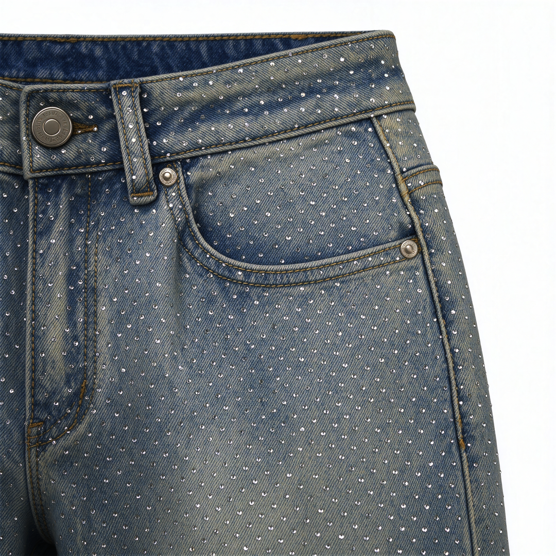 Diamanté Blue Wide Leg Sparkle Covered Jeans