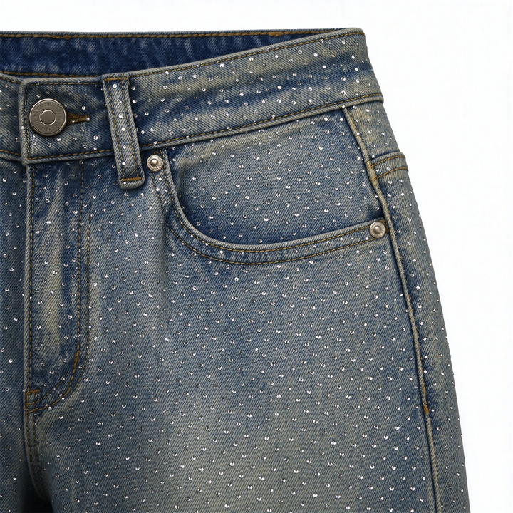 Diamanté Blue Wide Leg Sparkle Covered Jeans