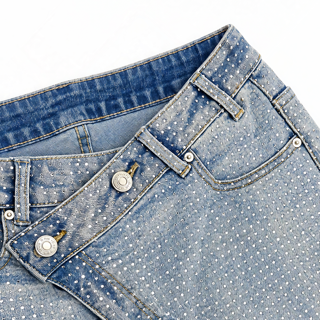 Crisscross-waistband jeans