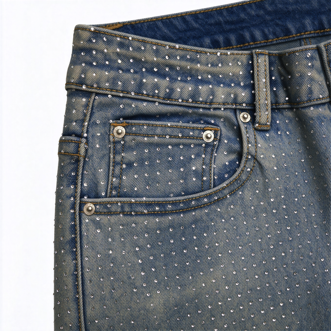 Diamanté Blue Wide Leg Sparkle Covered Jeans