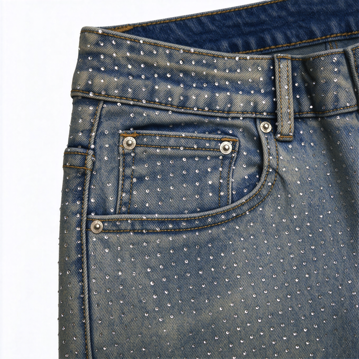 Diamanté Blue Wide Leg Sparkle Covered Jeans