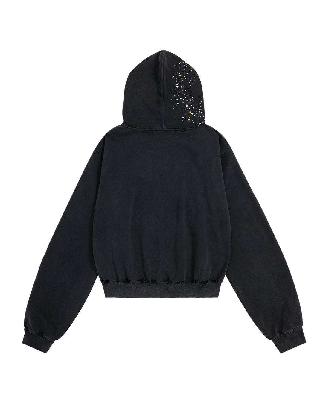 Unisex vintage-washed full-zip rhinestone hoodie