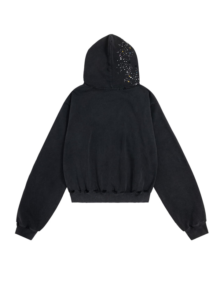 Unisex vintage-washed full-zip rhinestone hoodie