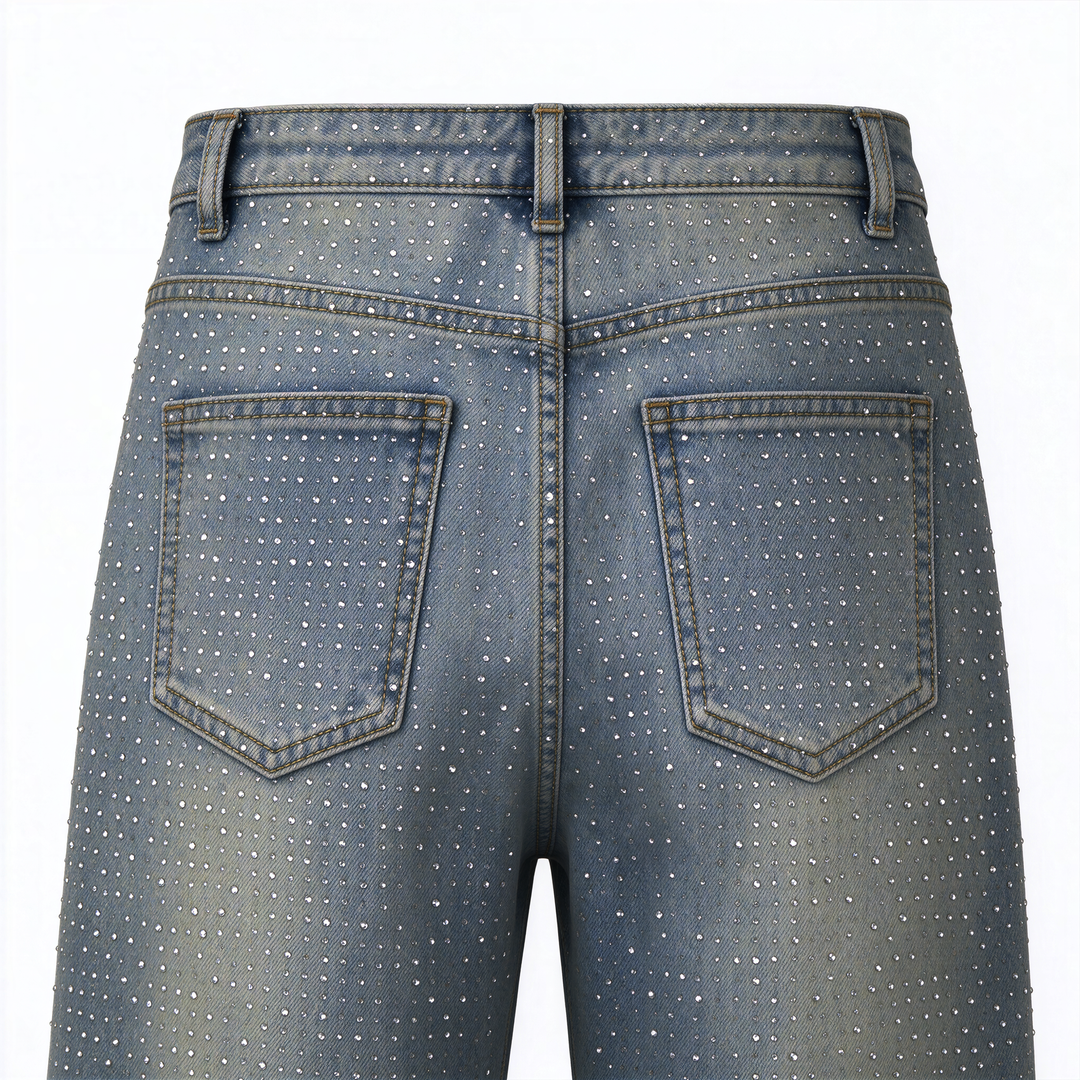Diamanté Blue Wide Leg Sparkle Covered Jeans