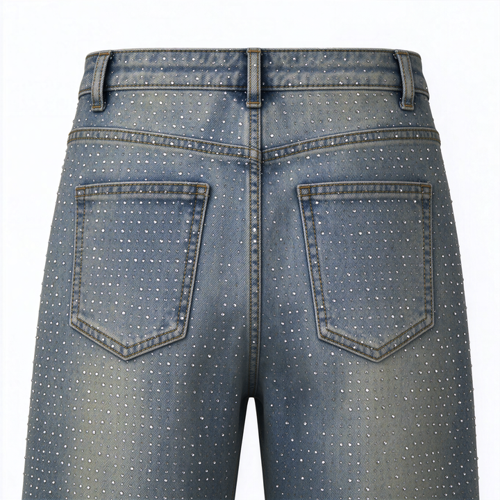 Diamanté Blue Wide Leg Sparkle Covered Jeans