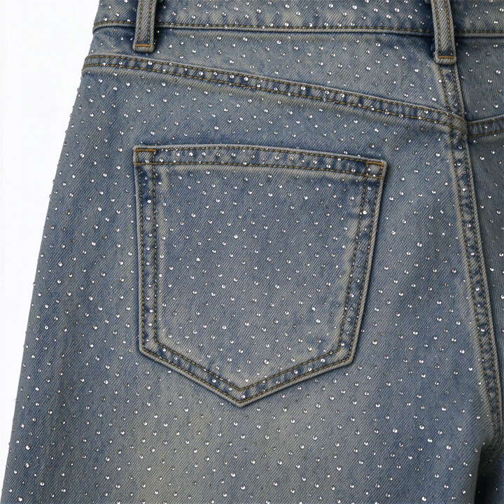 Diamanté Blue Wide Leg Sparkle Covered Jeans