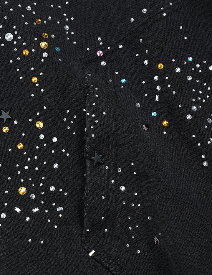 Unisex vintage-washed full-zip rhinestone hoodie