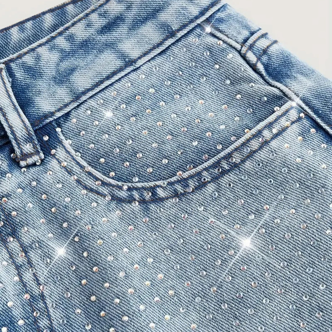Women’s Rhinestone-Embellished Wide-Leg Jeans