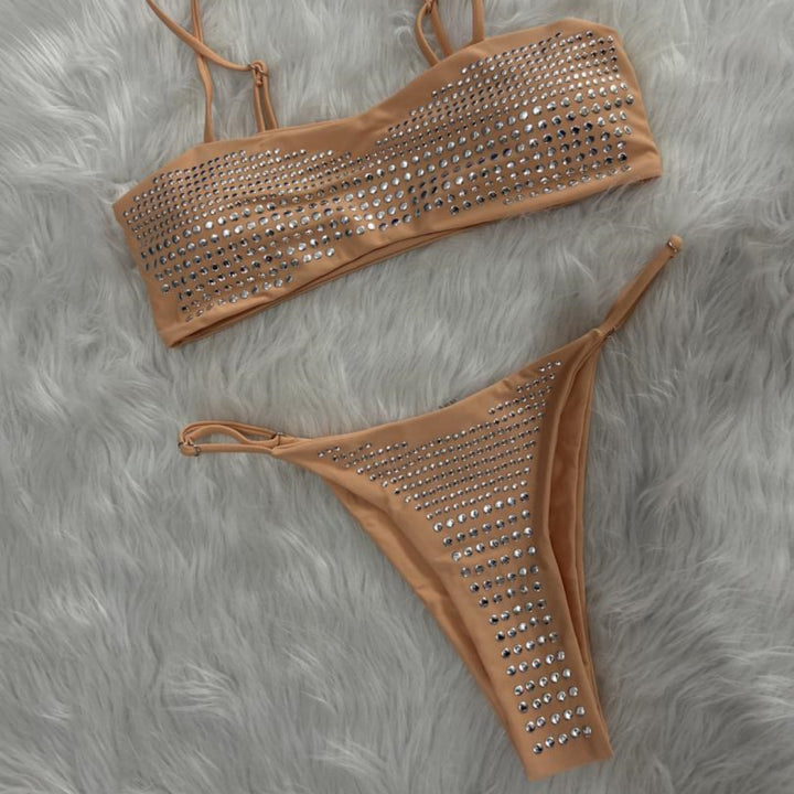 Sparkly Rhinestone Studded Bandeau Bikini Set
