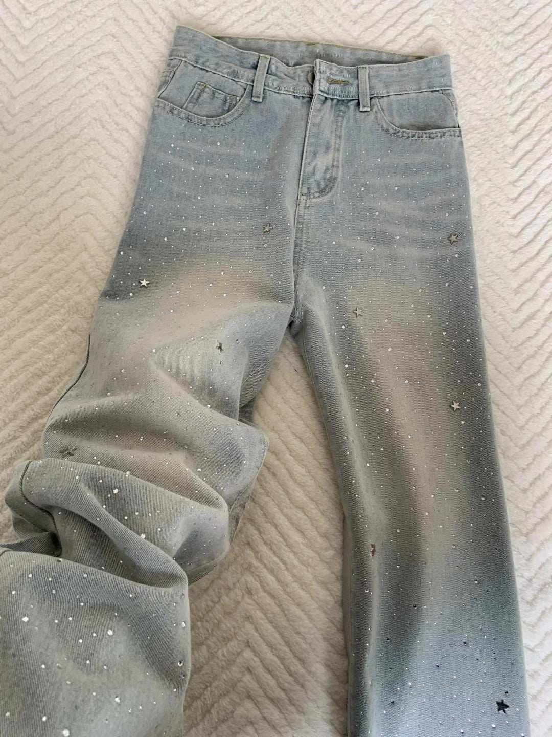 Women’s Vintage-Style Grey-Blue Rhinestone Jeans
