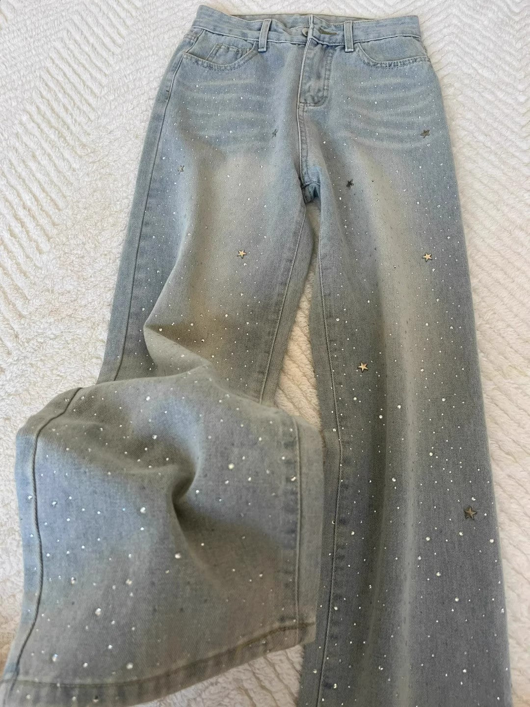 Women’s Vintage-Style Grey-Blue Rhinestone Jeans
