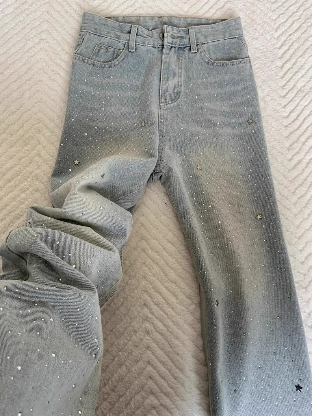 Women’s Vintage-Style Grey-Blue Rhinestone Jeans