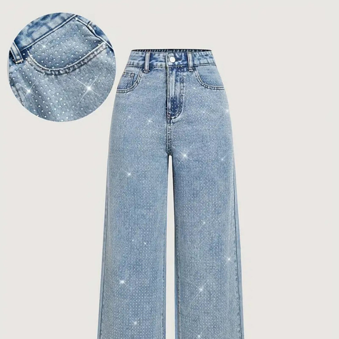 Women’s Rhinestone-Embellished Wide-Leg Jeans