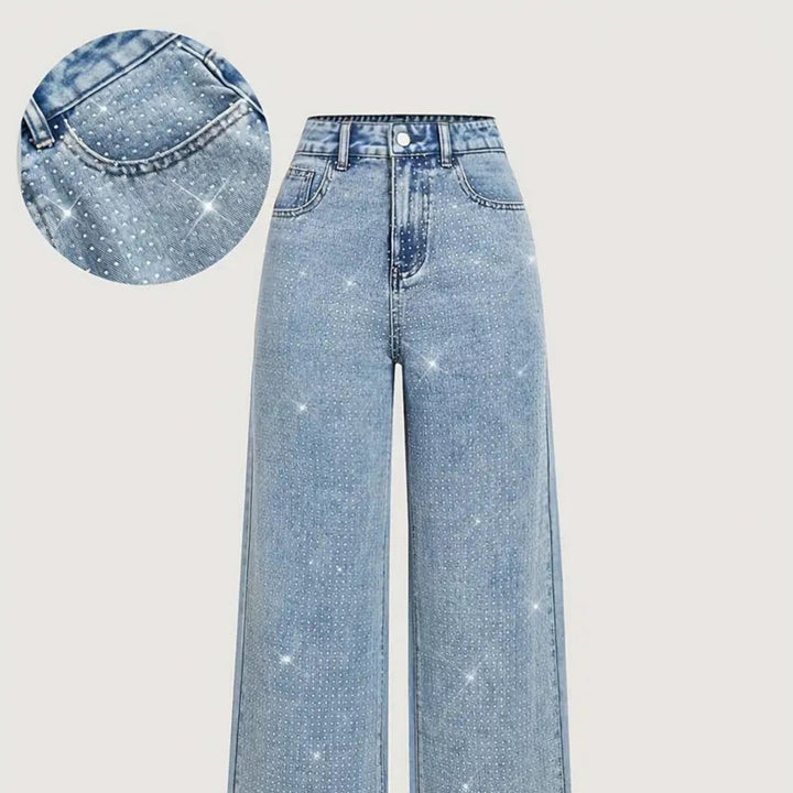 Women’s Rhinestone-Embellished Wide-Leg Jeans