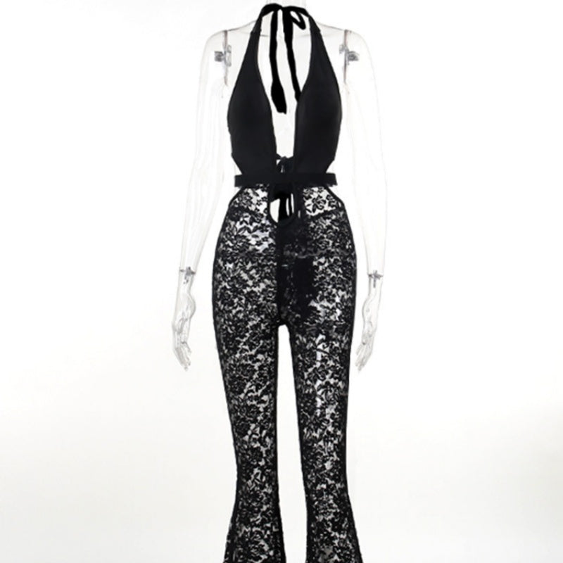 Seductive Lace Halter Jumpsuit