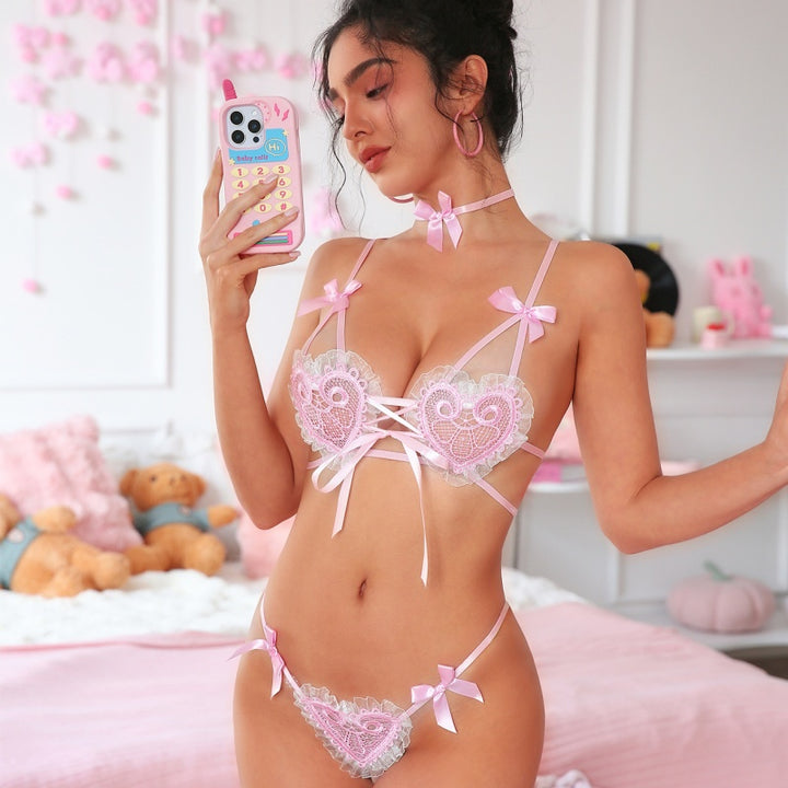 Heart Bow Open Cup Lingerie