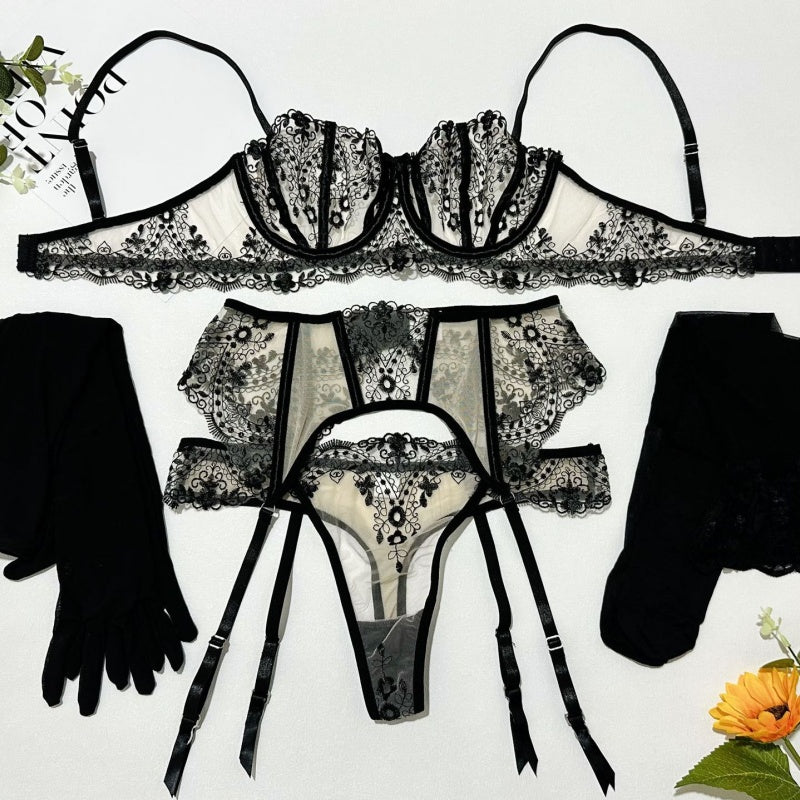 Lace High-Waist Garter Lingerie with Gloves