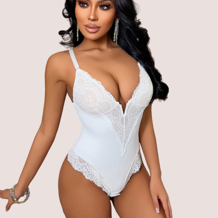 Deep V Lace Trim Bodysuit