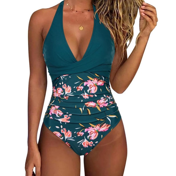 Elegant V-Neck One Piece Swimsuit