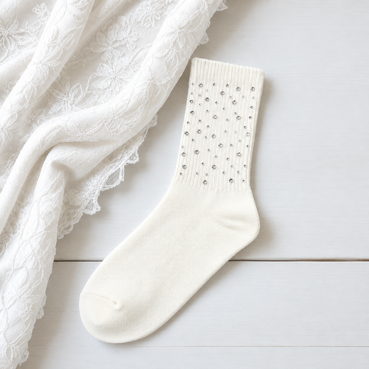 Rhinestone-embellished cotton socks