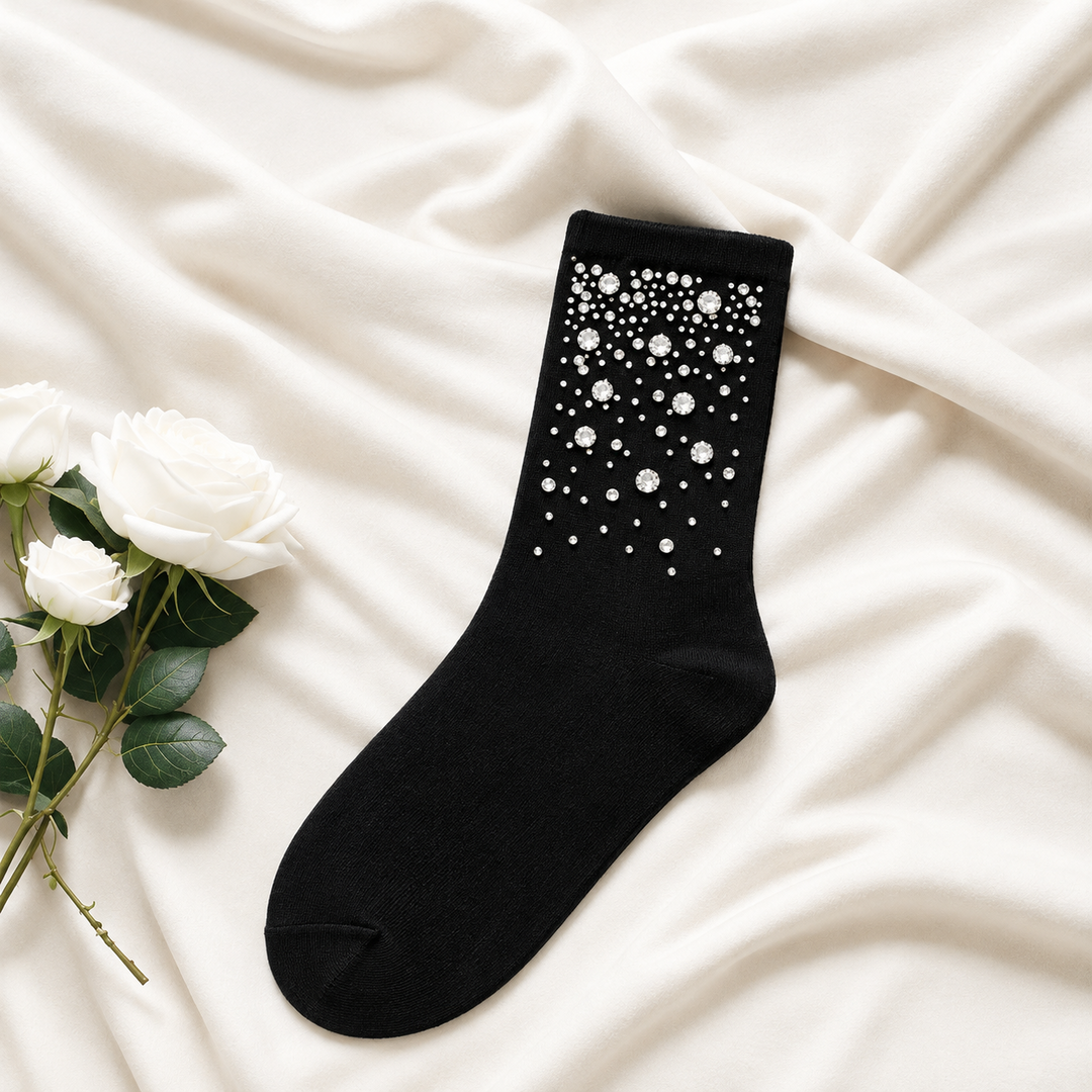 Rhinestone-embellished cotton socks