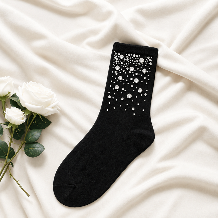 Rhinestone-embellished cotton socks