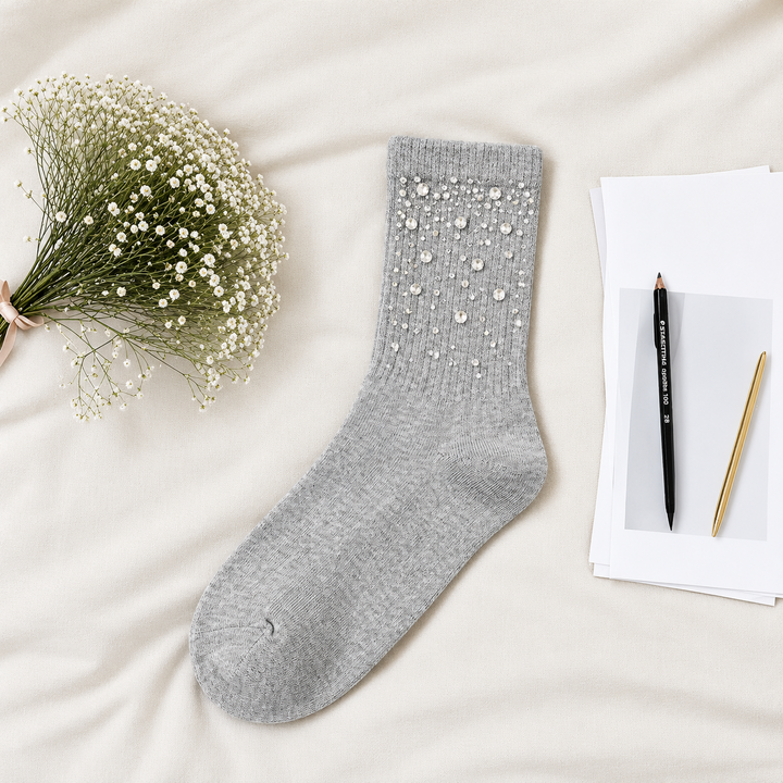 Rhinestone-embellished cotton socks