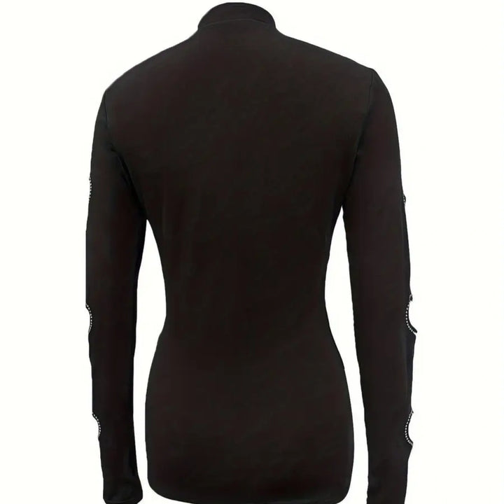 Rhinestone Heart Cutout Front Long Sleeve Bodycon Top